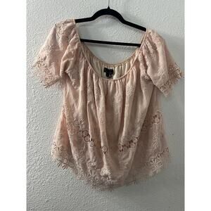 Jeans By Buffalo Shirt Womens Sz L Peach Lace Off The Shoulder Short Sleeve Boho
